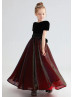 Black And Burgundy Velvet Tulle Ankle Length Flower Girl Dress